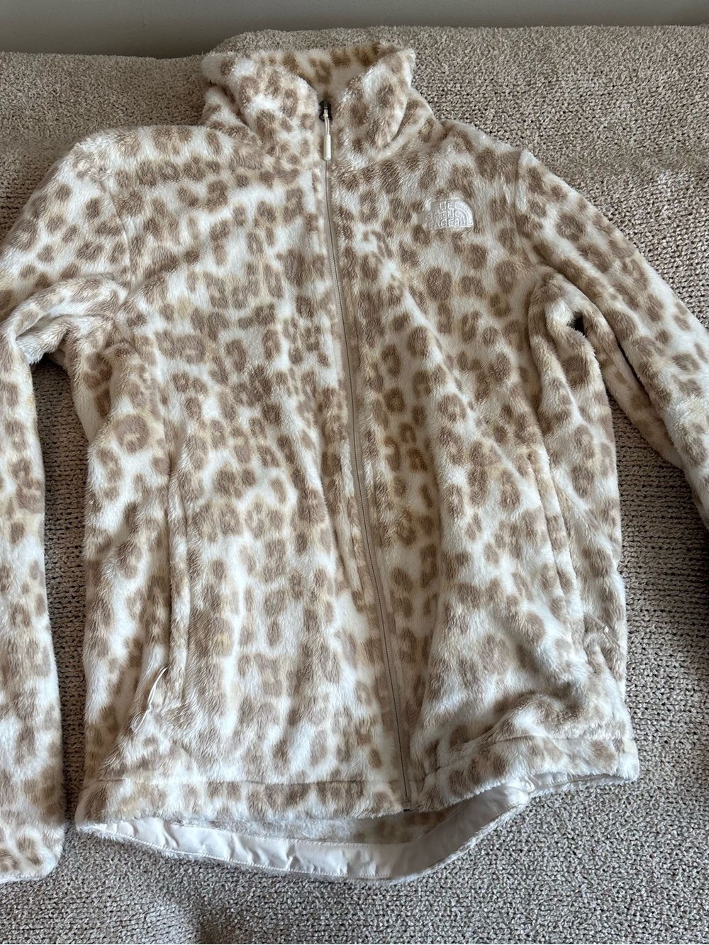 The North Face Cream & Tan Leopard Print Fleece Jacket